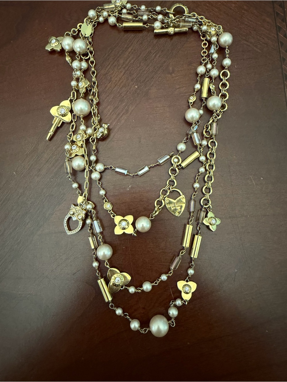 Rare Henri Bendel 76” Ultra Long Bird Owl Key Padlock Pearl Statement Necklace